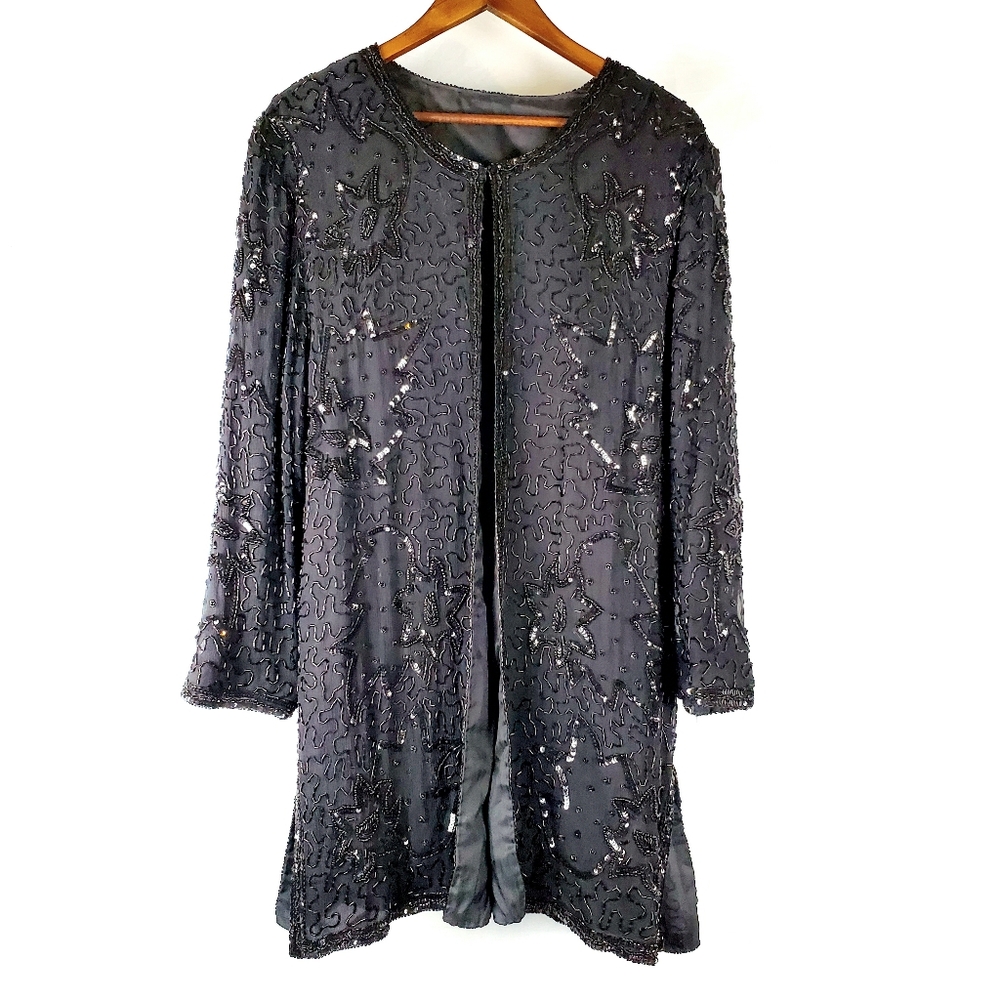 Vintage Black Beaded Longline Jacket‎
